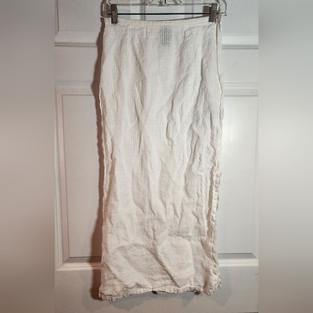 Eileen Fisher 100% Irish Linen White Lightweight Skirt Side Zip Side Slit XS